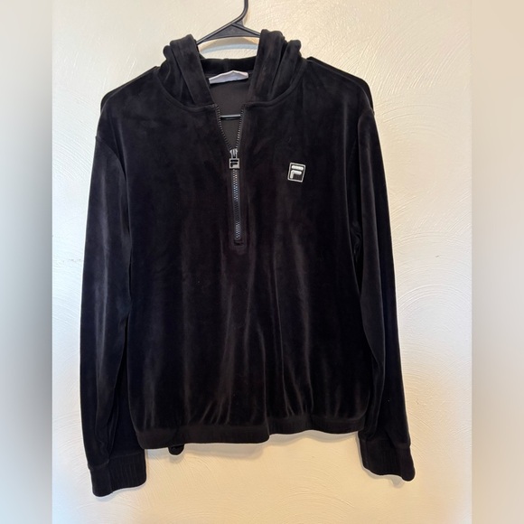 Fila Tops - FILA Black‎ Velour Quarter Zip Hoodie L